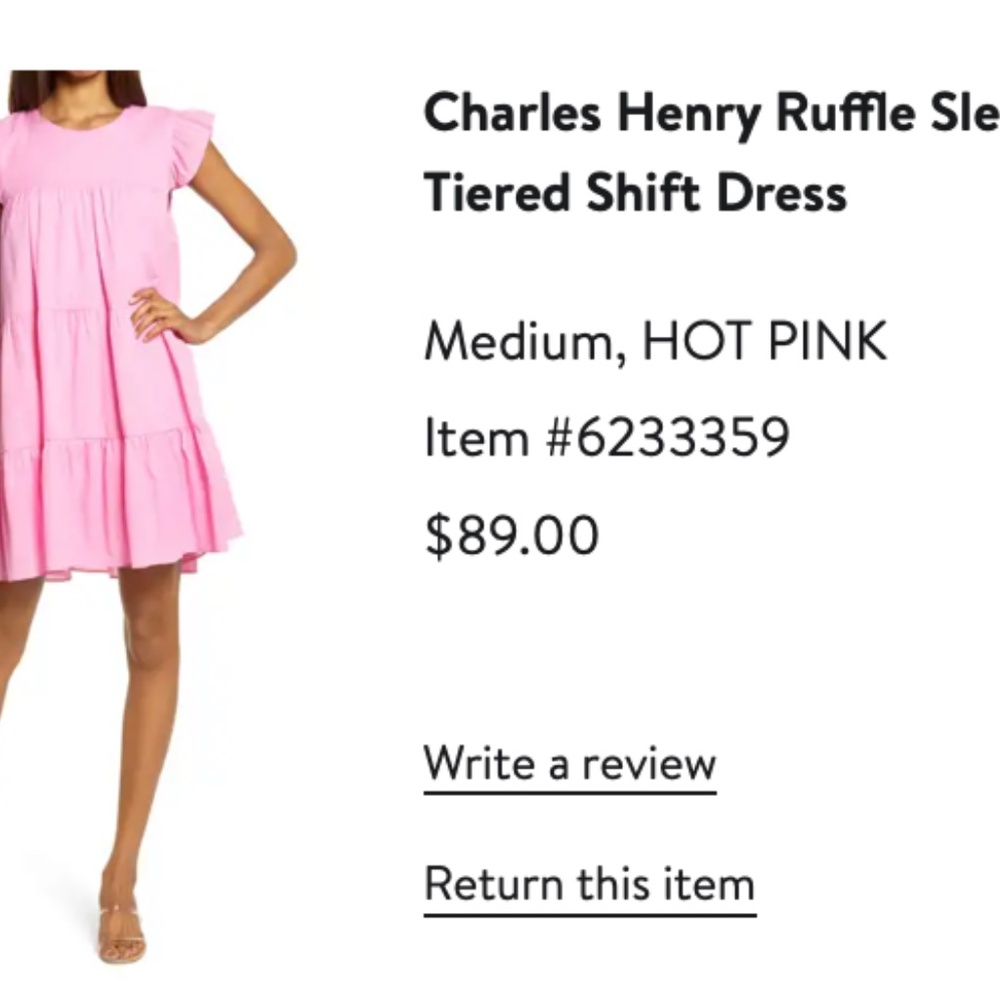 Charles Henry Ruffle Sleeve Tiered Shift Dress Hot Pink - Picture 2 of 2